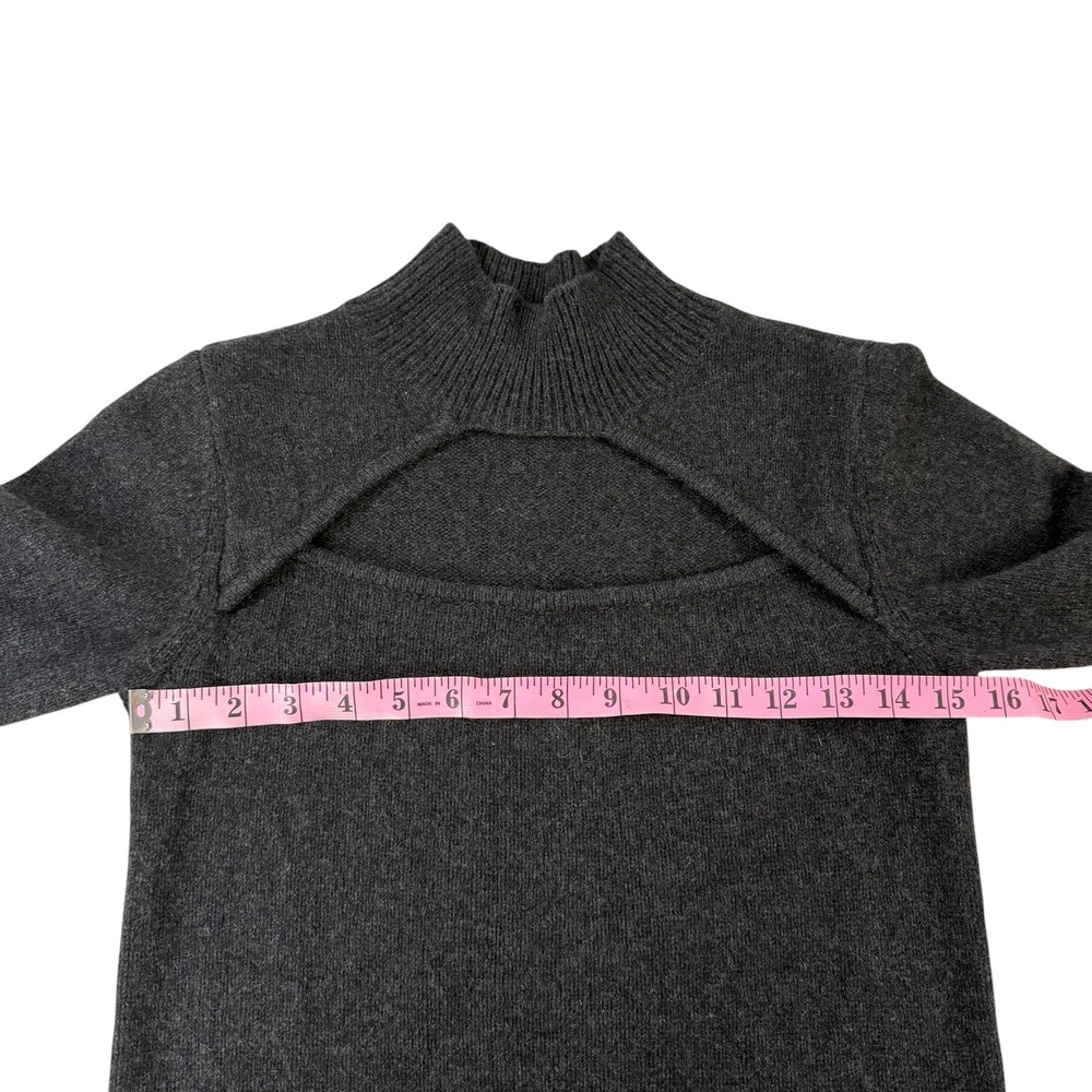 FRAME Dark Gray 100% Cashmere Cutout Mock Neck Short Sleeve Knit Sweater Small - Picture 5 of 10